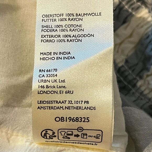 Anthropologie Peregrine Mini Dress Med Smocked Flounce Ruffle Grey Plaid cottage - Picture 14 of 15